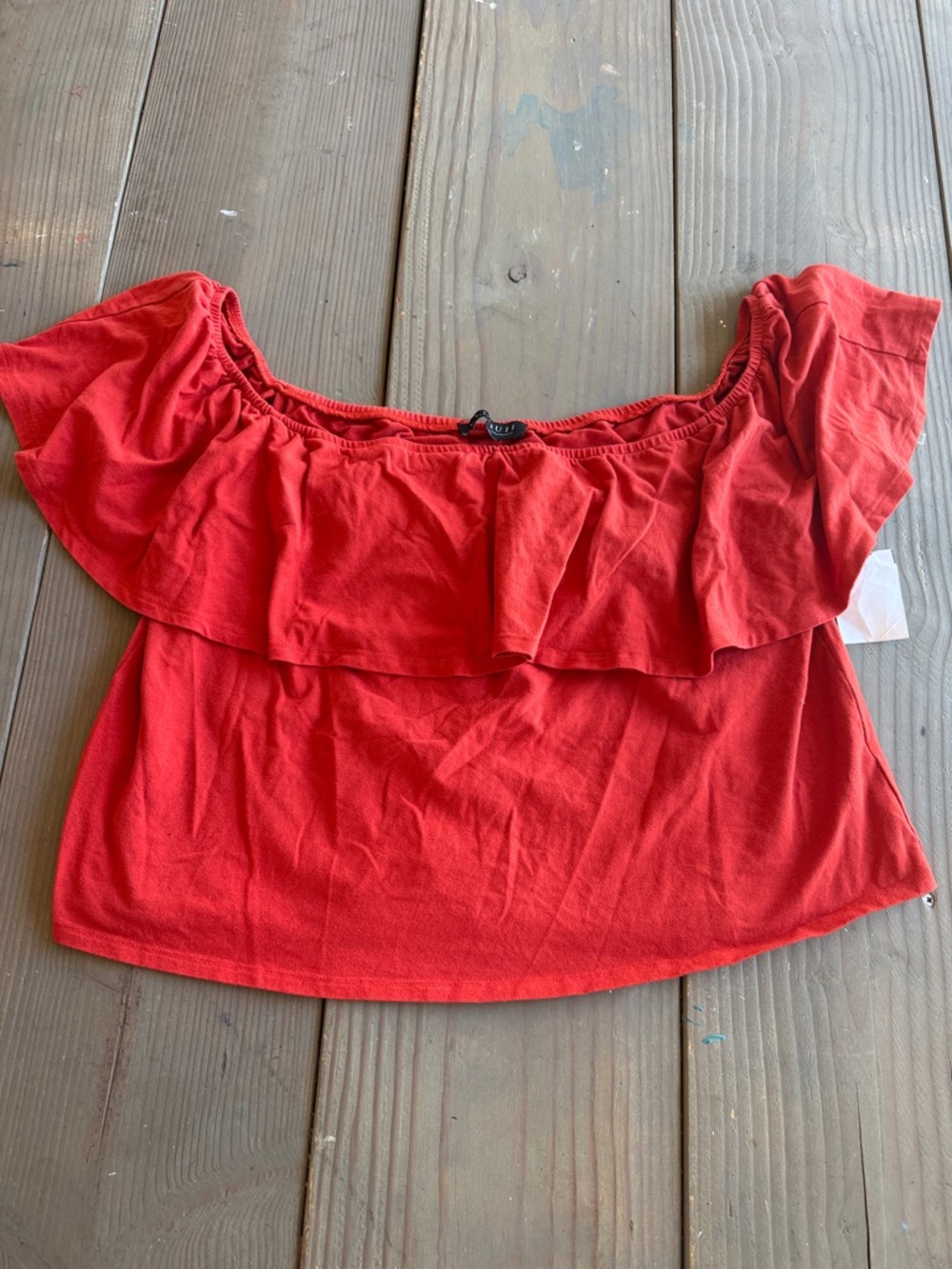 Eloquii Red Off-Shoulder Ruffle Crop Top